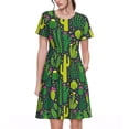 thumbnail image 1 of Bixox Robe d'Été à Manches Courtes pour Femmes Robe Ample Longueur Genou avec Poches-Cactus 1, 1 of 7
