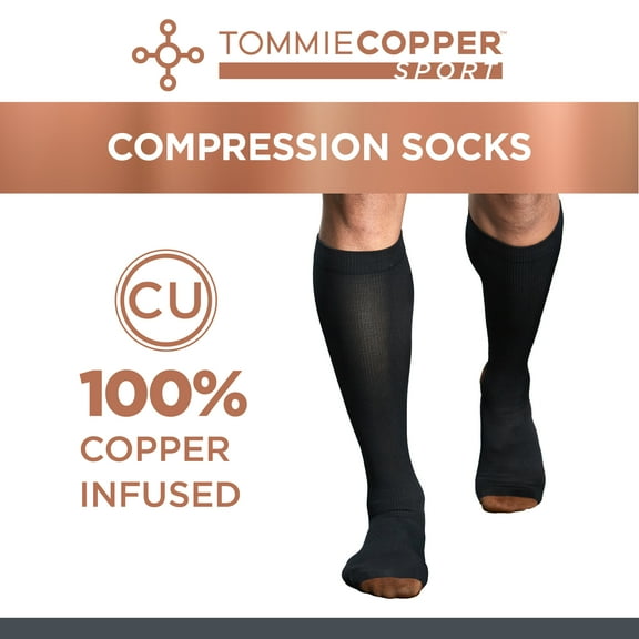 Tommie Copper Compression Socks 2 Pack, Large/Extra Large, Black, Adult, Unisex Sizing