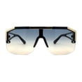 thumbnail image 1 of Mens Half Rim Flat Top Mobster Squared Shield Sunglasses Black Green Brown, 1 of 4