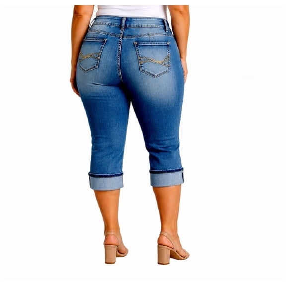Jack David Women's Plus Size Blue Denim Jeans Capri Pants Stretch (JD-CB-39522)