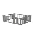 thumbnail image 3 of Queen Size Montessori Floor Bed for Kids,Solid Wood Floor Bed Frame with Fence and Door, Bed Frame for Kids Toddlers,Box Spring Needed, Gray, 3 of 7