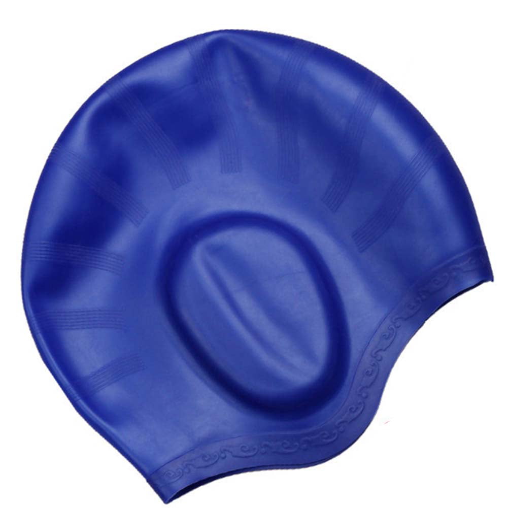 Unisex Stretch Flexible Sporty Swimming Long Hair Cap Hat Ear Cup Waterproof ^F 
