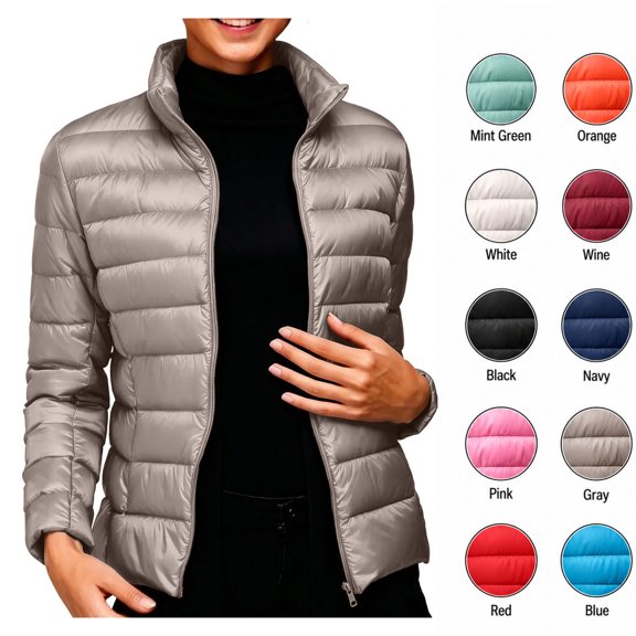 XRoczxe Women's Lightweight Puffer Jacket, Stand Collar Quilted Cotton Coat, Warm Zip Up Outerwear with Pockets for Fall Winter Travel Daily Wear