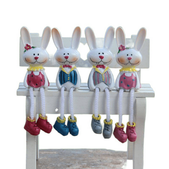 4Pcs Easter Bunny Shelf Sitters with Dangling Legs Mini Bunny Figurines Resin Rabbit Statues Shelf Easter Decoration