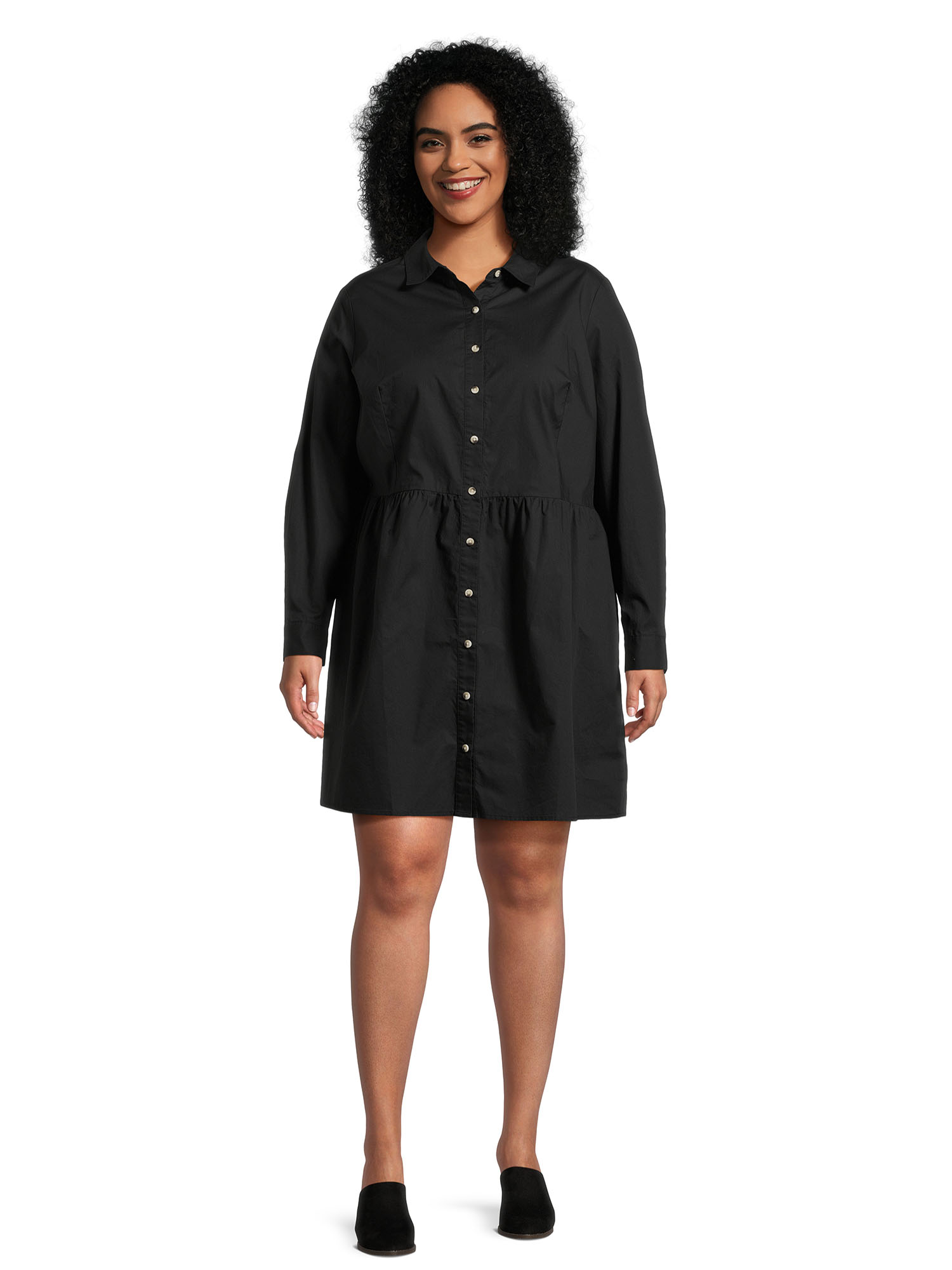 Nine.Eight Women's Plus Size Mini Shirtdress with Long Sleeves - image 2 of 6