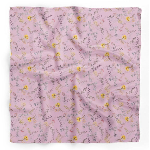 Bimba Pink Leaf Floral Pure Silk Printed Head Bandanas Summer Neck Wrap Scarf 40 x 80 Inches
