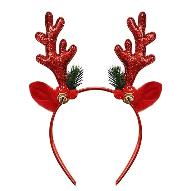 LSLJS Diadema de reno navideño para mujer/hombre, 23 cm, cuerno y oreja de reno con diseño de campana, diademas de felpa con cabeza de ciervo brillante, accesorios de disfraz, decoraciones navideñas,