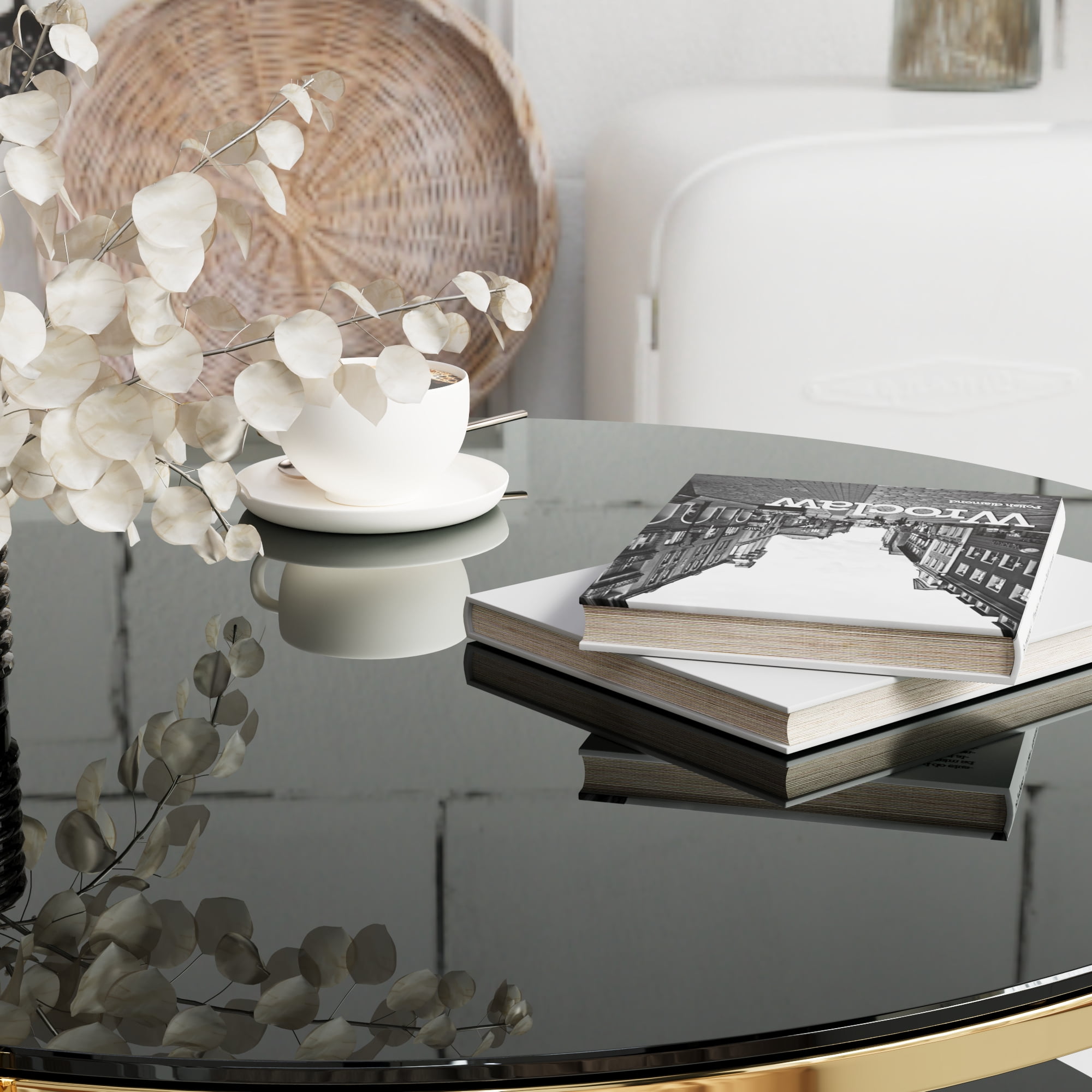 MAYEERTY Modern Minimalist Light Luxury Stainless Steel Circular Coffee Table – Black Tempered Glass Top, Living Room Table