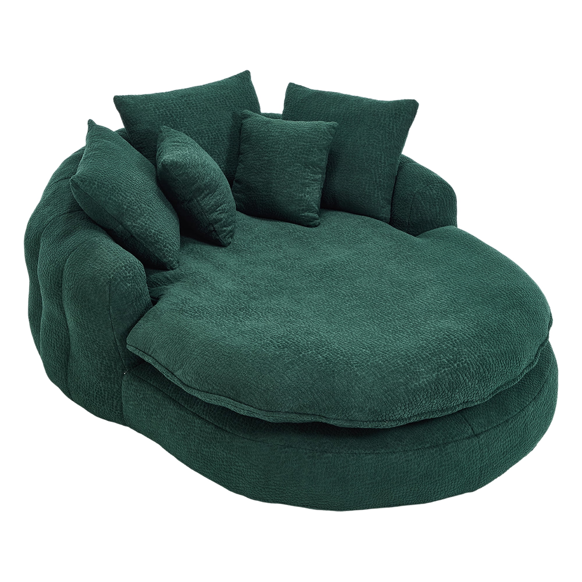 Aukfa Oversized Bean Bag Sofa, 59.84" Deep Sleeper Chaise with 5 Pillows, Chenille, Green