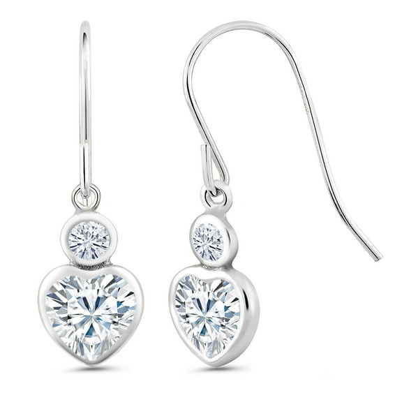 Gem Stone King 14K White Gold Dangle Earrings Set with Heart Shape Moissanite (1.04 Cttw)