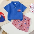 thumbnail image 3 of Sopiago Toddler Baby Boy 4th of Outfits Gentleman Short Sleeve Button Down Shirt Dress Shorts Fourth of July Toddler Boys Summer Clothes Set Blue,0-6 Months, 3 of 3
