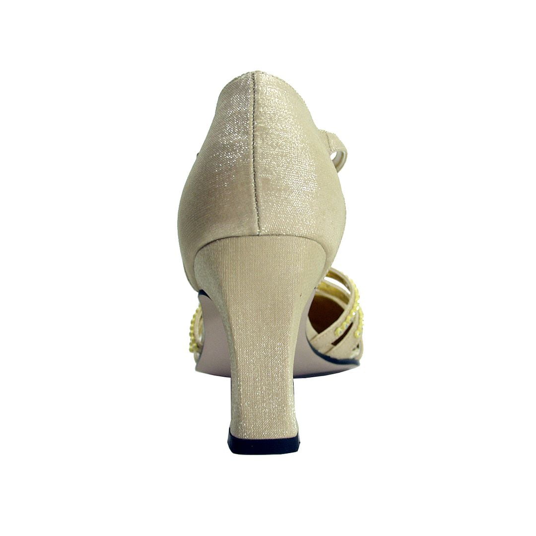 FLORAL Amina Women's Wide Width T-Strap Pumps With Rhinestones GOLD 7.5