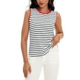 thumbnail image 1 of ATHLECHIC Camiseta sin mangas para mujer, a rayas, con bloques de color, con aberturas laterales, cuello redondo, verano, S Blanco Rojo, 1 of 5