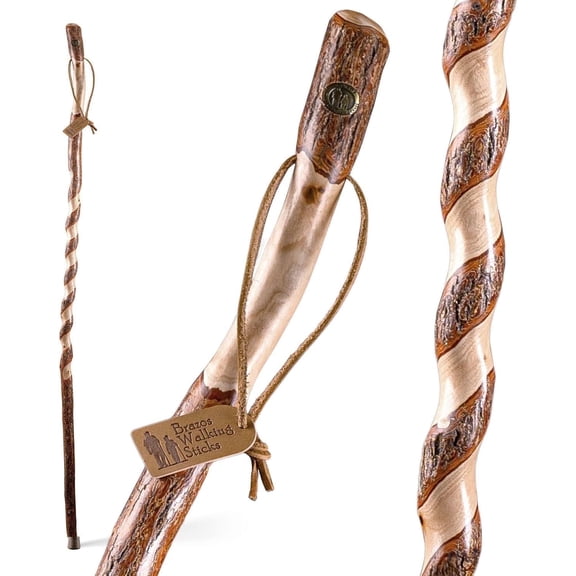 Brazos Rustic Wood Walking Stick, Twisted Sassafras, Traditional Style Handle, for Men & Women, 48"