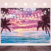 8x6FT Beach Sunset Backdrop Summer Tropical Hawaii Seaside Pink Sky Photography Background for Summer Vacation Wedding Birthday Luau Party Decorations Kids Adults Photo Studio Props Vinyl