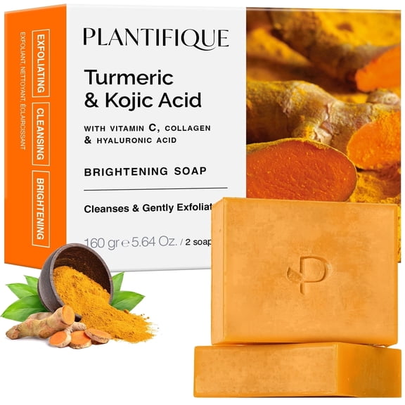Plantifique Kojic Acid Soap for Hyperpigmentation - Turmeric Soap 2 Bars, 160g / 5.64 oz