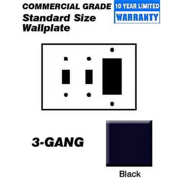 Leviton 80745-E Wallplate 3-Gang 2-Toggle 1-Decora Standard Size Nylon - Black