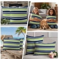 thumbnail image 6 of 2 Pack Outdoor Waterproof Throw Pillow Covers,Navy Blue Green Stripe Decorative Square Pillow Case Patio Pillowcases for Chair Couch Sofa 16x16in, 6 of 9