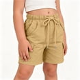 thumbnail image 5 of Maqroz Girls Cargo Shorts Elastic Waist Button Closure Casual Summer Shorts with Side Pockets Solid Color Loose Fit Bottoms 5-15 Years, 5 of 8
