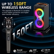 JYX Party Speaker, Portable Outdoor Bluetooth Speaker with 2 Microphones, Led Lighting, Retro Leather Deep Bass PA System for Singing, T39