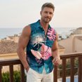 thumbnail image 5 of longantii Shirts for Men Hawaiian Style Relaxed Fit Button Down Tshirts Comfort Sleeveless Blouses with Pockets 2026 Summer New Tropical Printed Beach Floral Shirts Pink XXL, 5 of 7