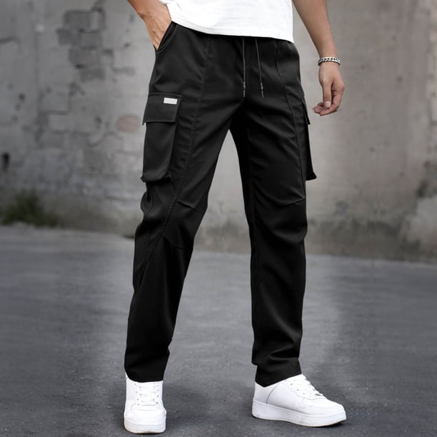 Ceisia Men's All-Season Solid Color Outdoor Gift Workwear Pants Multi-Pocket Elastic Drawstring Waist Breathable for Casual F itness Daily Wear