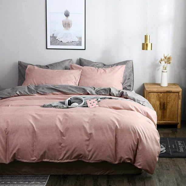 Oraal diep Landgoed Bed Linen with Pillowcase Microfibre Children Girls Reversible Bed Linen  Grey Dusky Pink Duvet Cover Three-Piece Suit（Apricot AU-Double：180*210） -  Walmart.com