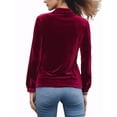 thumbnail image 3 of INSPIRE CHIC Women's Office Pocket Front Long Sleeve Button Down Velvet Shirt XS Wine Red, 3 of 6
