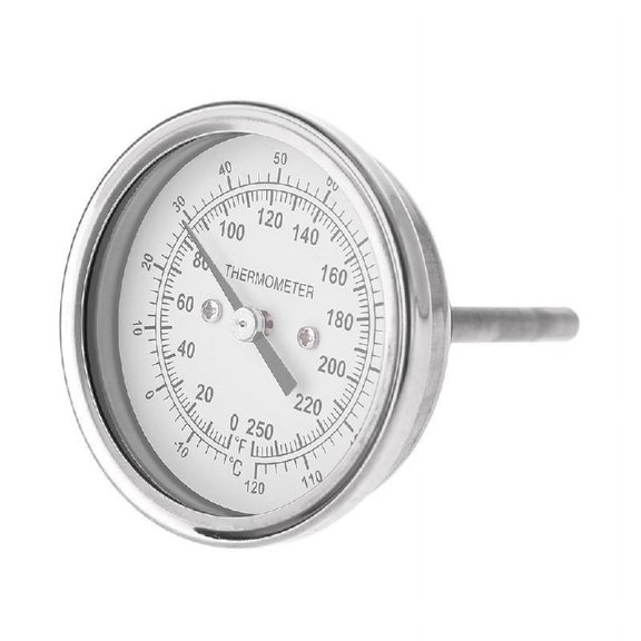 OOKWE Home Brewing Thermometer Stainless Steel Celsius Fahrenheit Water Distilling Temperature Gauge Bimetal 1/2'' NPT 2''Stem