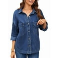 thumbnail image 2 of Female Jean Shirt Jacket Casual Long Sleeve Denim Shirts Fall Outfits Dark Blue XL, 2 of 9