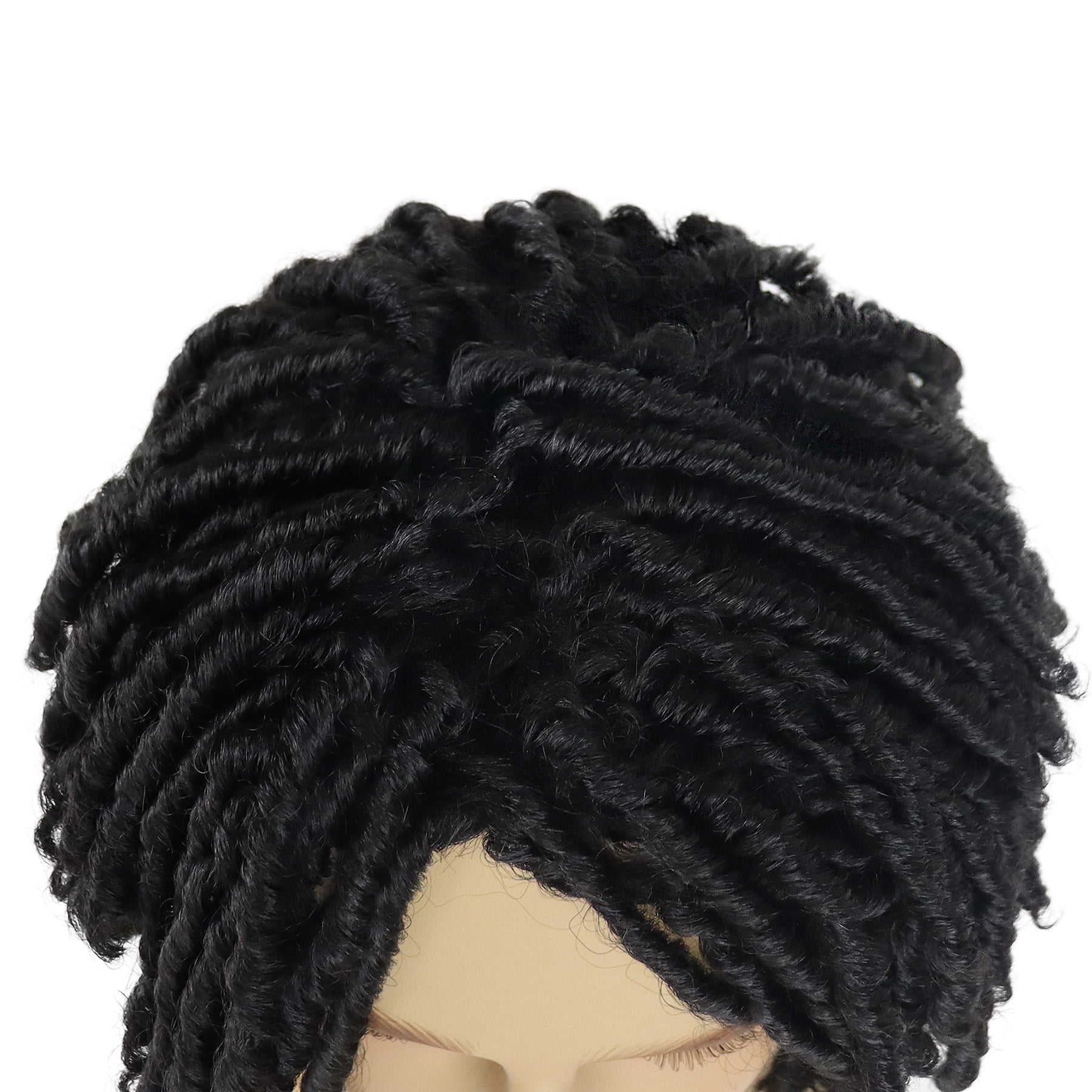 1B Black Curly Wigs Short Dreadlocks Wig for Men Braided Wig with Bangs