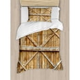 thumbnail image 3 of Rustic Duvet Cover Set, Traditional Wooden Timber Door with Vertical and Planks Farmhouse Antique Photograph, Decorative 3 Piece Bedding Set with 2 Pillow Shams, Queen Size, Pale Brown, by Ambesonne, 3 of 3