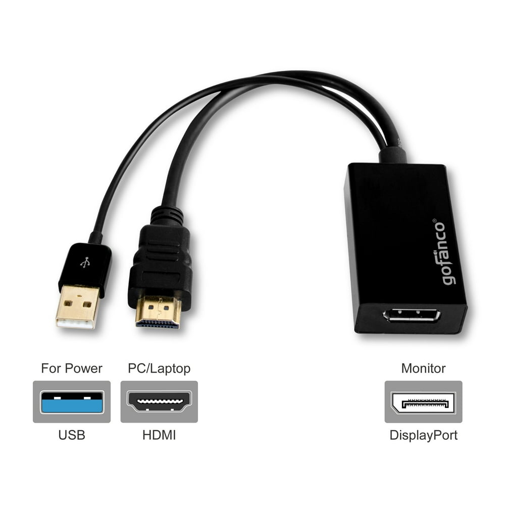 Gofanco 4k X 2k Hdmi To Displayport Converter Adapter With Usb Power For Hdmi Equipped Systems 