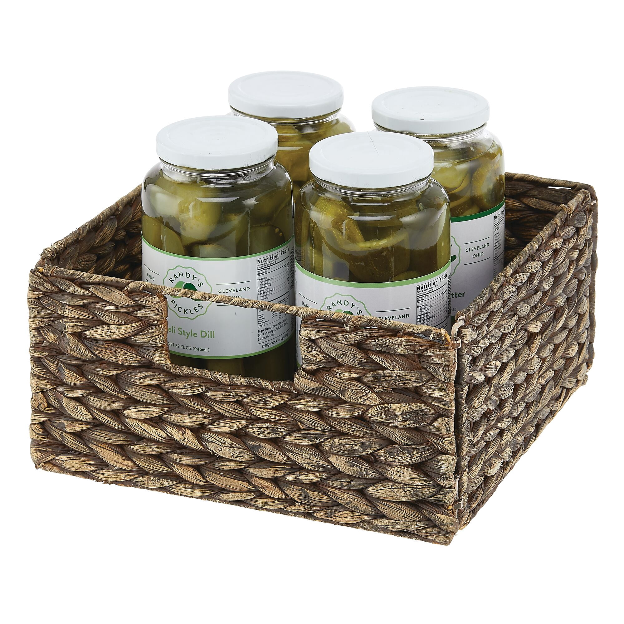 mDesign Woven Hyacinth Kitchen Basket Organizer with Handles, 4 Pack, Brown Wash
