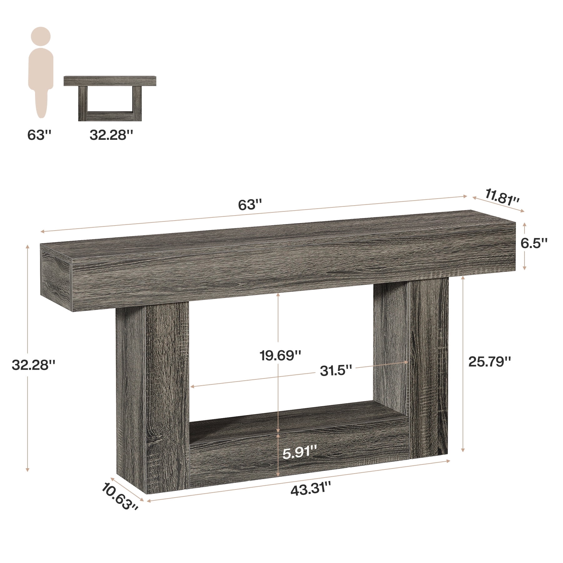 Tribesigns 63-Inch Long Console Table, 2-Tier Entryway Table Sofa Table with Storage