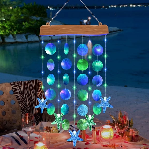 Ceevoo Solar Wind Chimes for Outside, Birthday Gifts for Mom Grandma, Waterproof Solar Hanging Lights for Patio Garden Yard Housewarming Decorations, Blue & Green