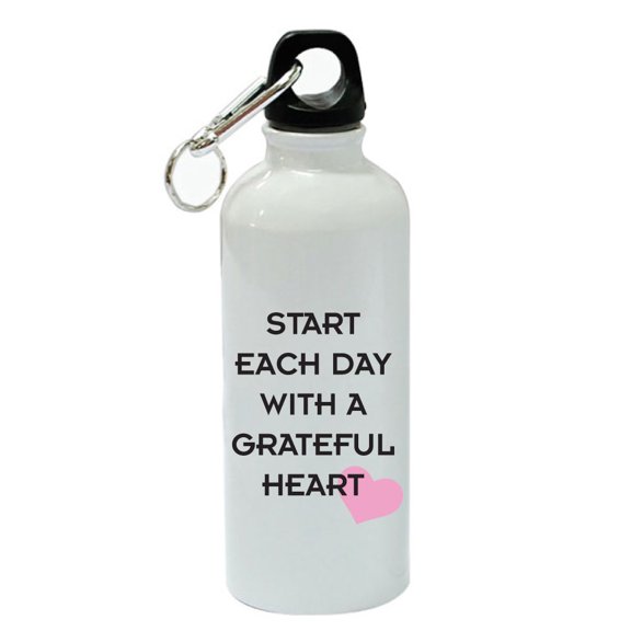 Start Each Day With A Grateful Heart Deer White Aluminum Sports 20 oz Water Bottle