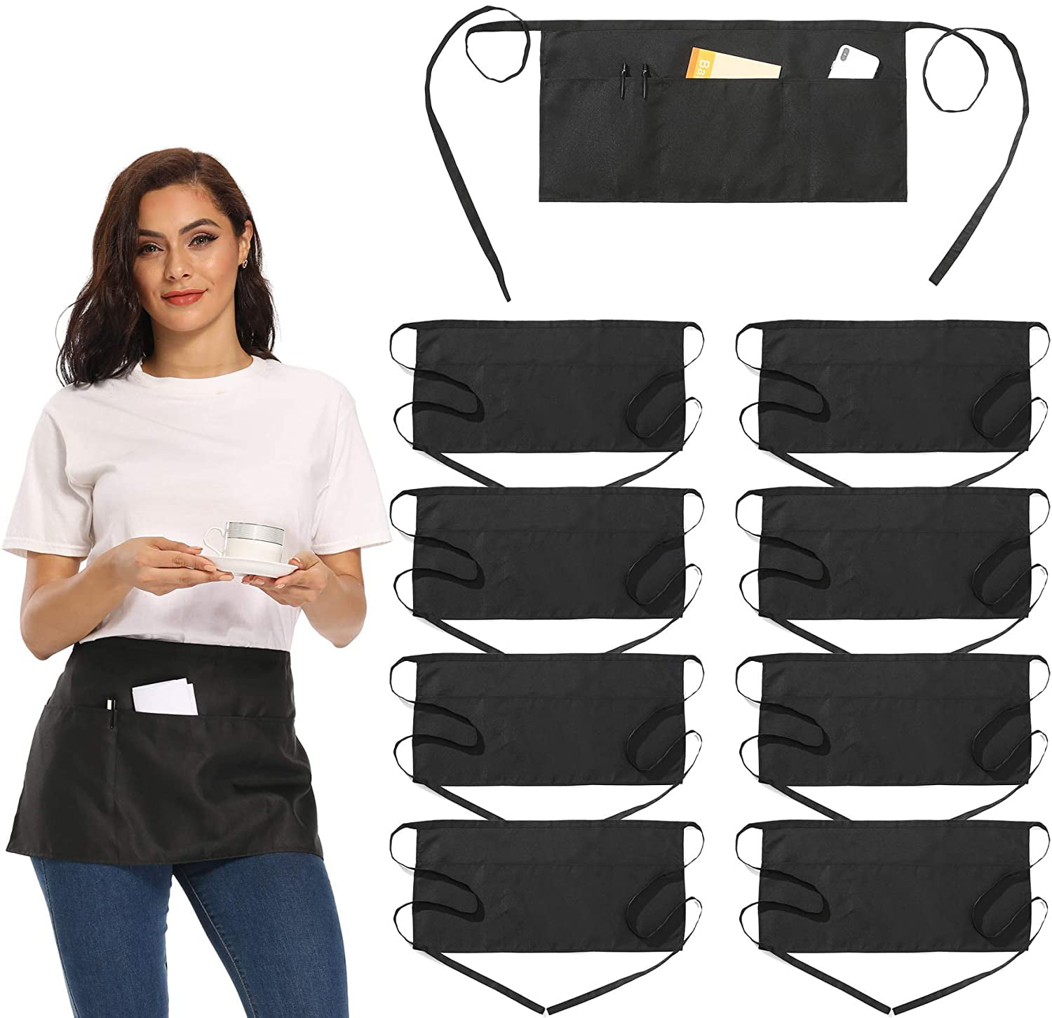 REVERSIBLE waitress waiter waist apron 3 pockets each side MONEY 