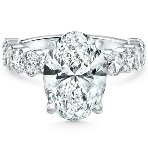 Pompeii Certified 6Ct Oval Diamond Side Stone Engagement 14k White Gold Lab Grown (I,VS2)