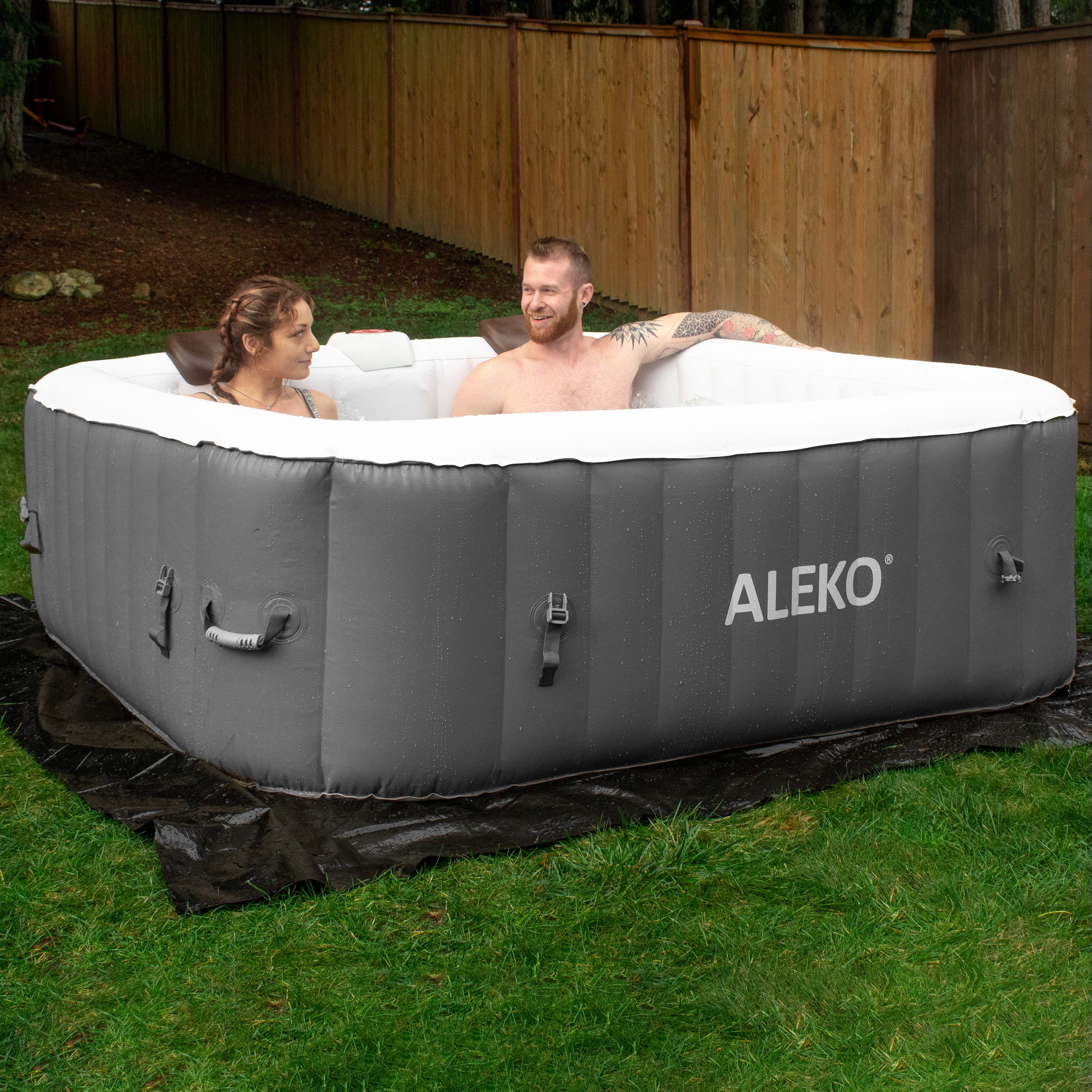 ALEKO 6 Person Square Outdoor Inflatable Hot Tub Spa with Cover