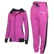 Women Athletic Full Zip Fleece Jogging Tracksuit Activewear Hooded Sweatsuit Top Purple XL