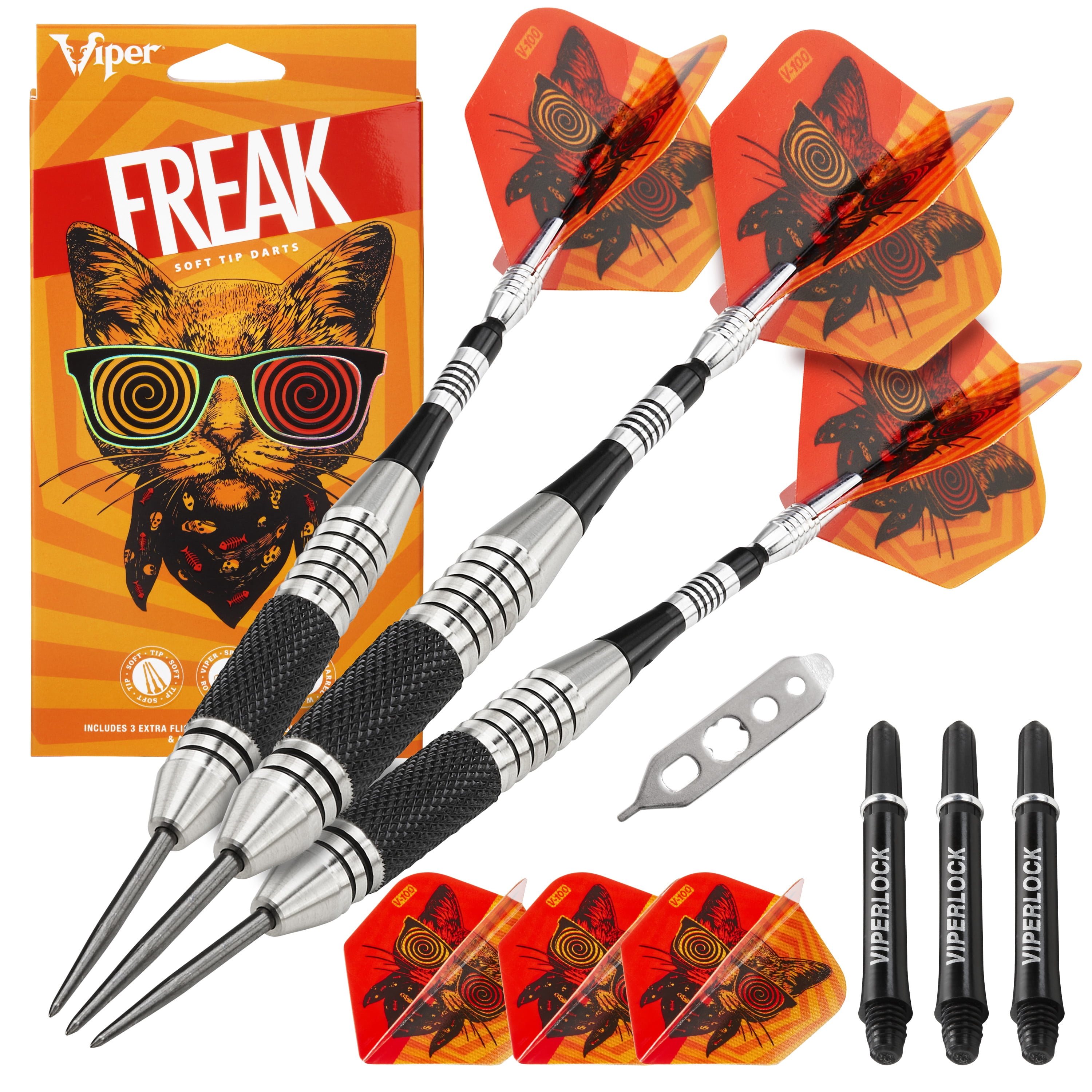 Viper The Freak Steel Tip Darts Knurled and Grooved Barrel 22 Grams and Casemaster Select Pink Nylon Dart Case