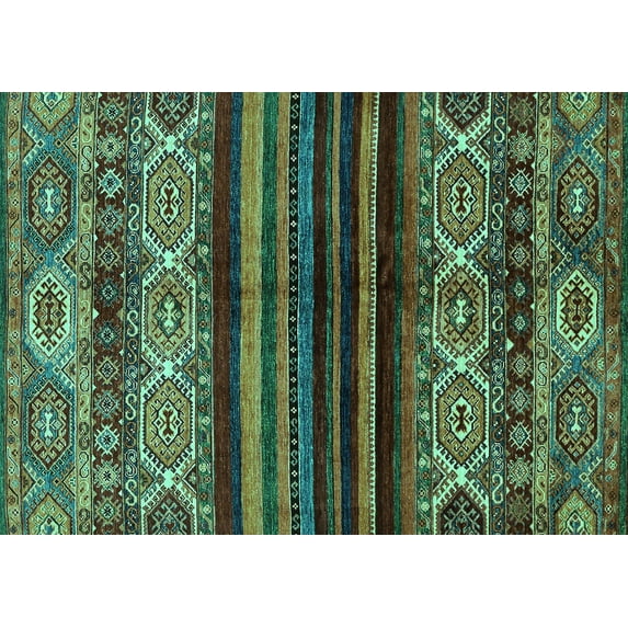 Ahgly Company Machine Washable Indoor Rectangle Abstract Turquoise Blue Modern Area Rugs, 8' x 10'