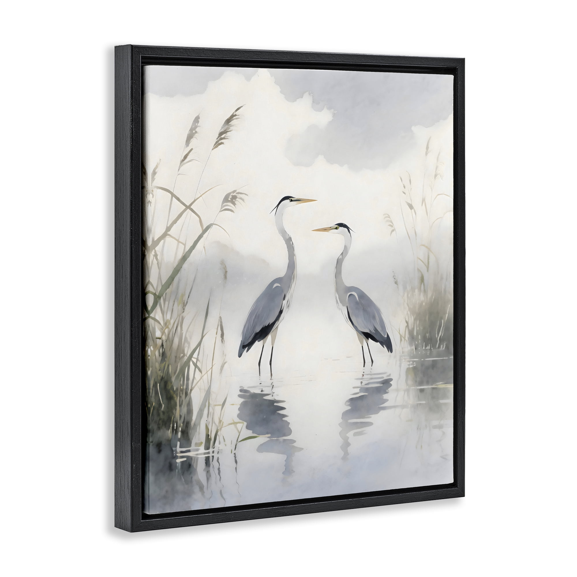Stupell Industries Serene Wetlands Heron Reflections Black Framed Floater Canvas Wall Art, design by Creative Studio