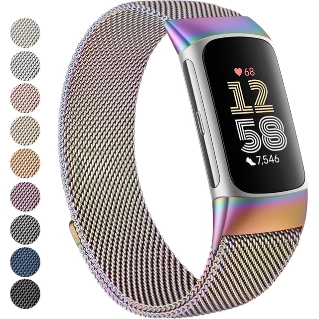 MYKOMI pour Fitbit Charge 6 Bracelets Femmes Hommes, Bracelet de Rechange Ajustable en Maille Métallique en Acier Inoxydable avec Boucle Compatible avec Fitbit Charge 6 Traqueur de Mise en Forme