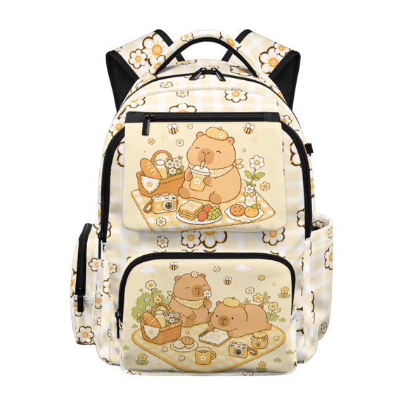 Psesaysky Cartoon Capybara School Backpack for Girls 10-12 Cute Kids Bookbag for Kindergarten Elementary School Large Capacity Girls Schoolbag Casual Daypack with Multi Pockets