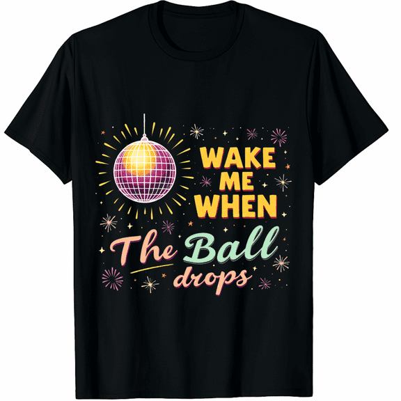 Wake Me When the Ball Drops Funny New Years Eve Graphic Tee T-Shirt for Men Women
