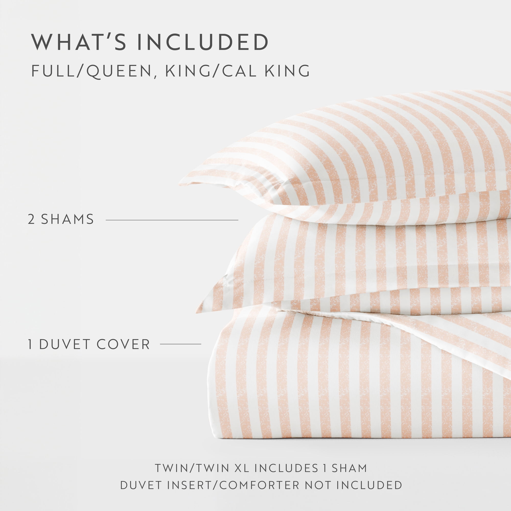 Noble Linens Blush Puffed Rugged Stripes 3-Piece Duvet Cover Set, Full/Queen