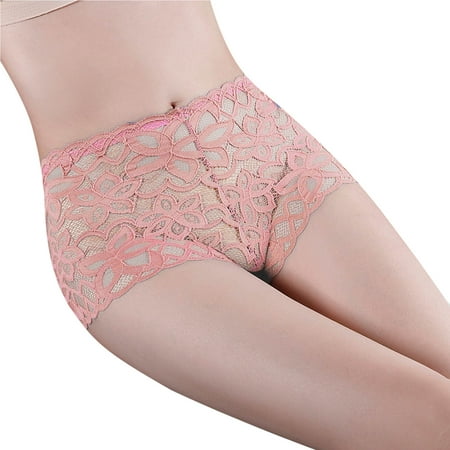 

Vedolay Underwear Women Ladies Waist High Waist Lace Mesh Waist Slim Thin Underwear Lace Trim Panties(Pink One Size)