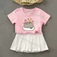thumbnail image 3 of Pusheens-Conjunto de ropa para niña, 2 piezas, Falda plisada, camiseta Kawaii de dibujos animados, Tops para niños pequeños, Mini vestido, camiseta rosa, 3 of 5